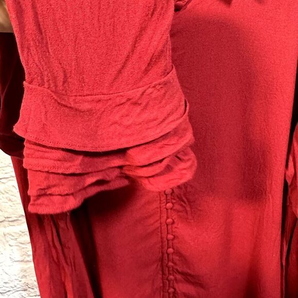 Soft Surroundings Shirt Womens 2X Cranberry Red Button Down Ruffle Sleeve Plus - Picture 4 of 6